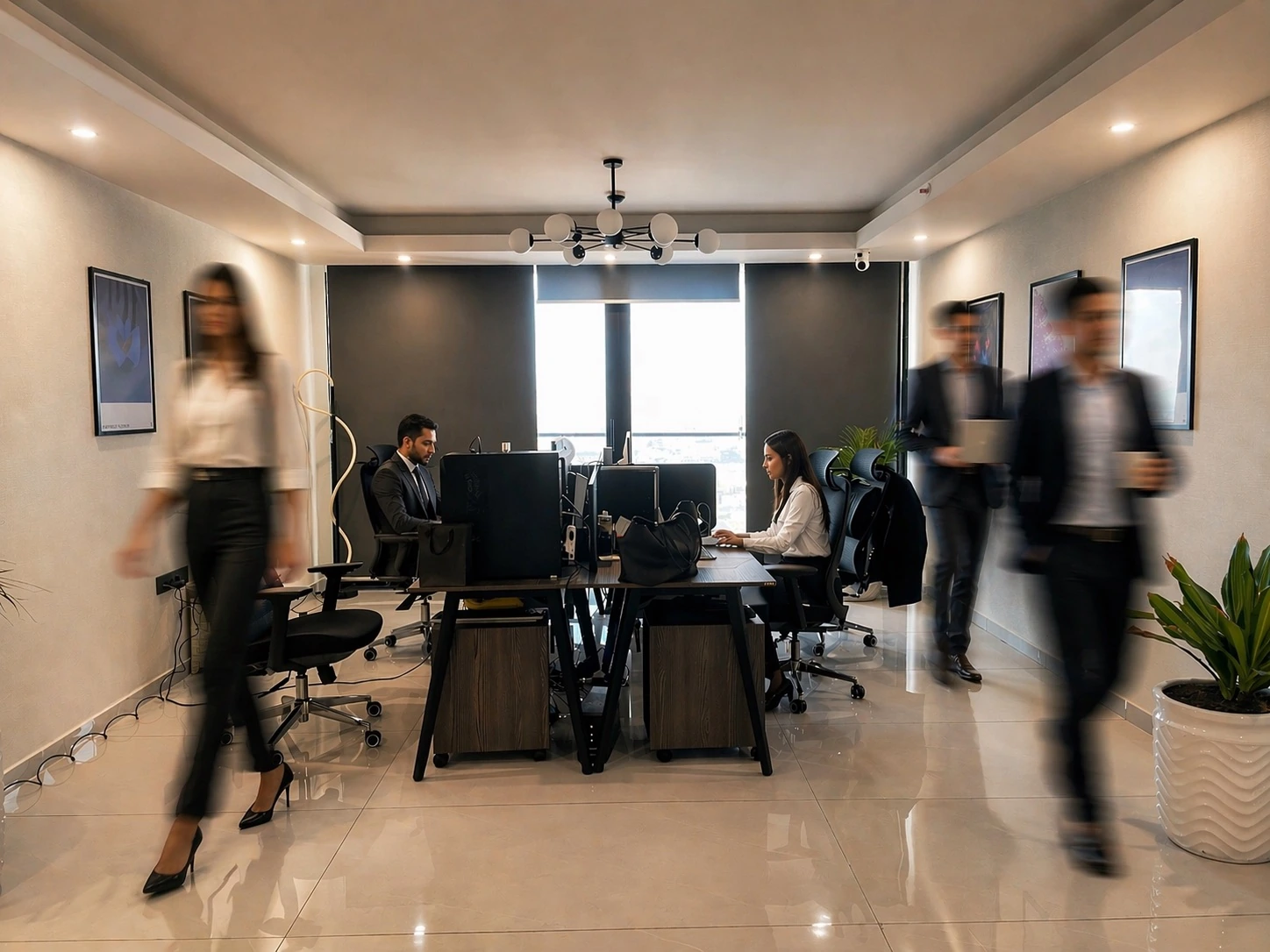 The Shafeay Group office, with the team at work and colleagues passing through