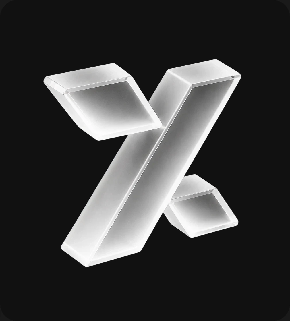 The XCreative mark, rendered as a white sculpted form on black